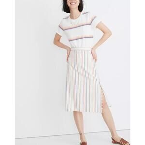 Madewell Women's Flecked Rainbow Stripe Print Button Slit Midi Skirt Size 6
